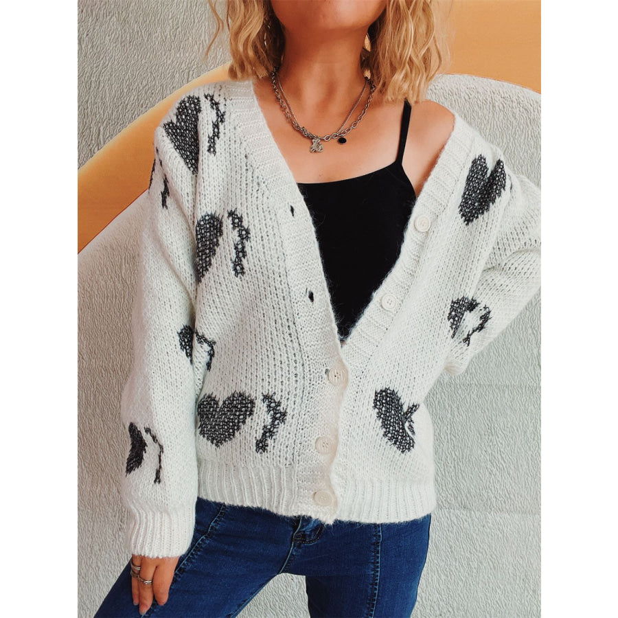 Heart Button Up Long Sleeve Cardigan Apparel and Accessories