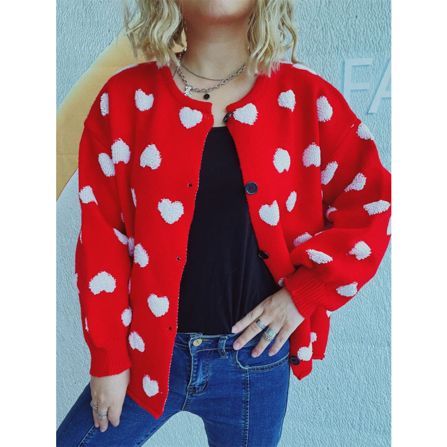 Heart Button Up Long Sleeve Cardigan Apparel and Accessories