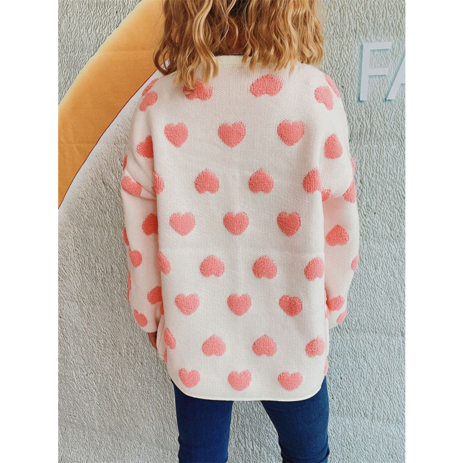 Heart Button Up Long Sleeve Cardigan Apparel and Accessories