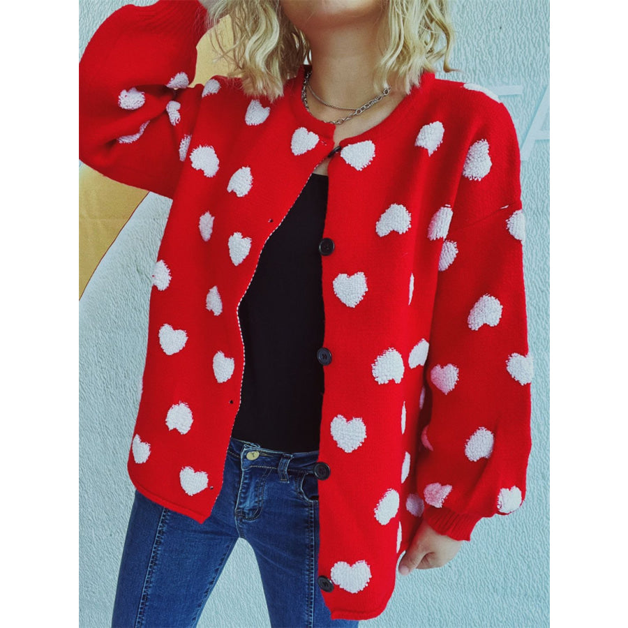 Heart Button Up Long Sleeve Cardigan Apparel and Accessories