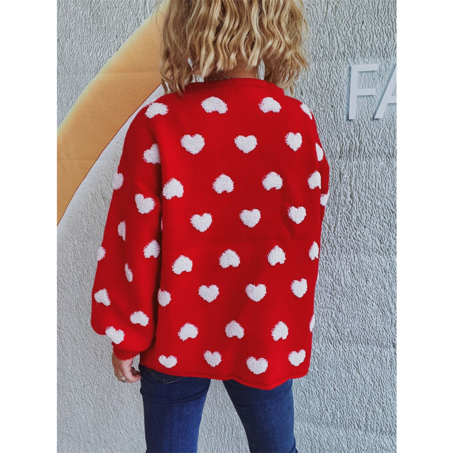 Heart Button Up Long Sleeve Cardigan Apparel and Accessories