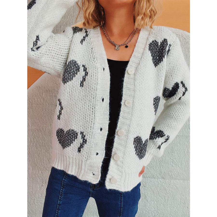 Heart Button Up Long Sleeve Cardigan Apparel and Accessories