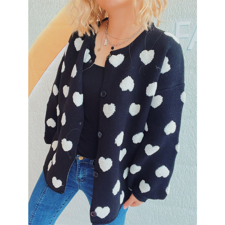 Heart Button Up Long Sleeve Cardigan Apparel and Accessories