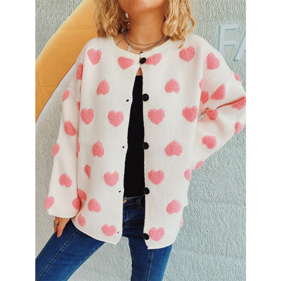 Heart Button Up Long Sleeve Cardigan Apparel and Accessories