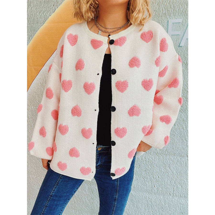 Heart Button Up Long Sleeve Cardigan Apparel and Accessories