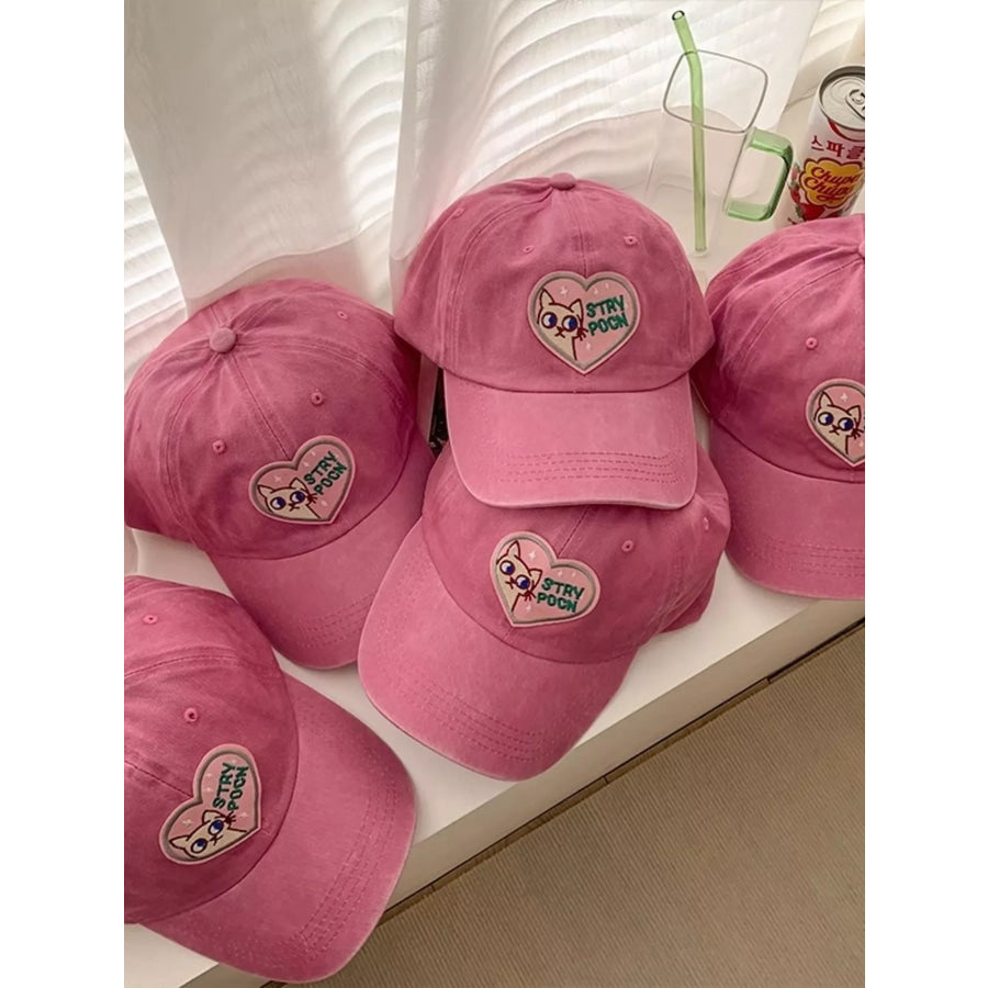 Heart Cat Baseball Cap Blush Pink / One Size Apparel and Accessories