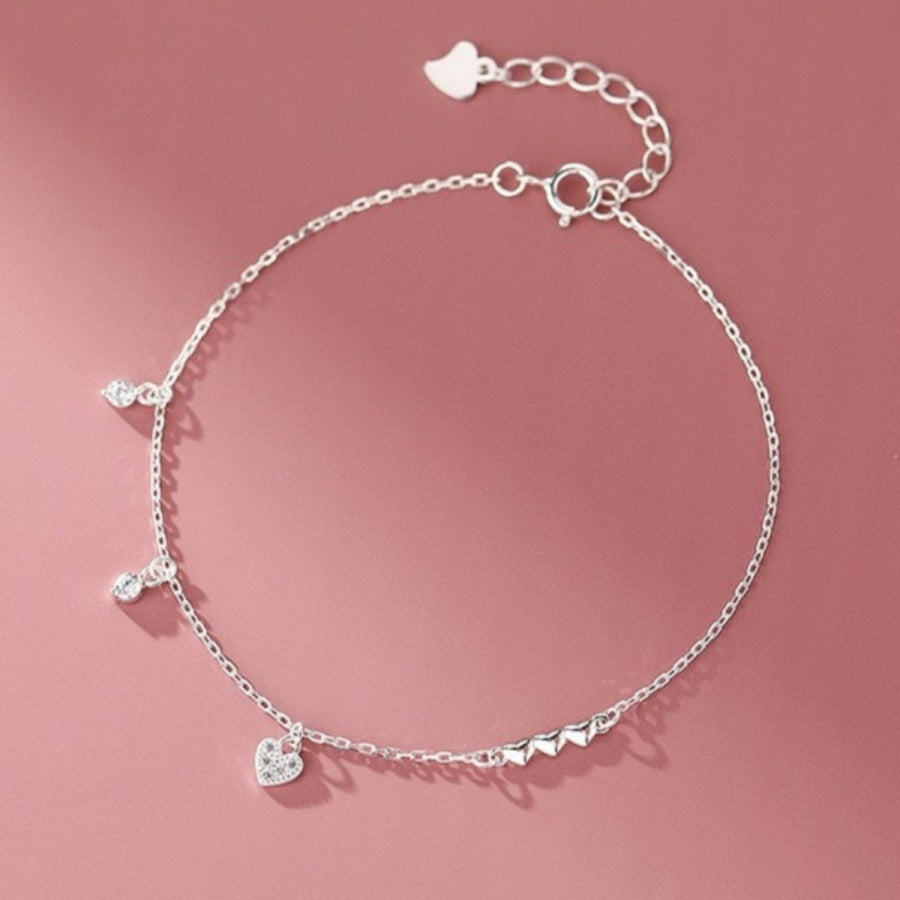 Heart Charm 925 Sterling Silver Bracelet Apparel and Accessories