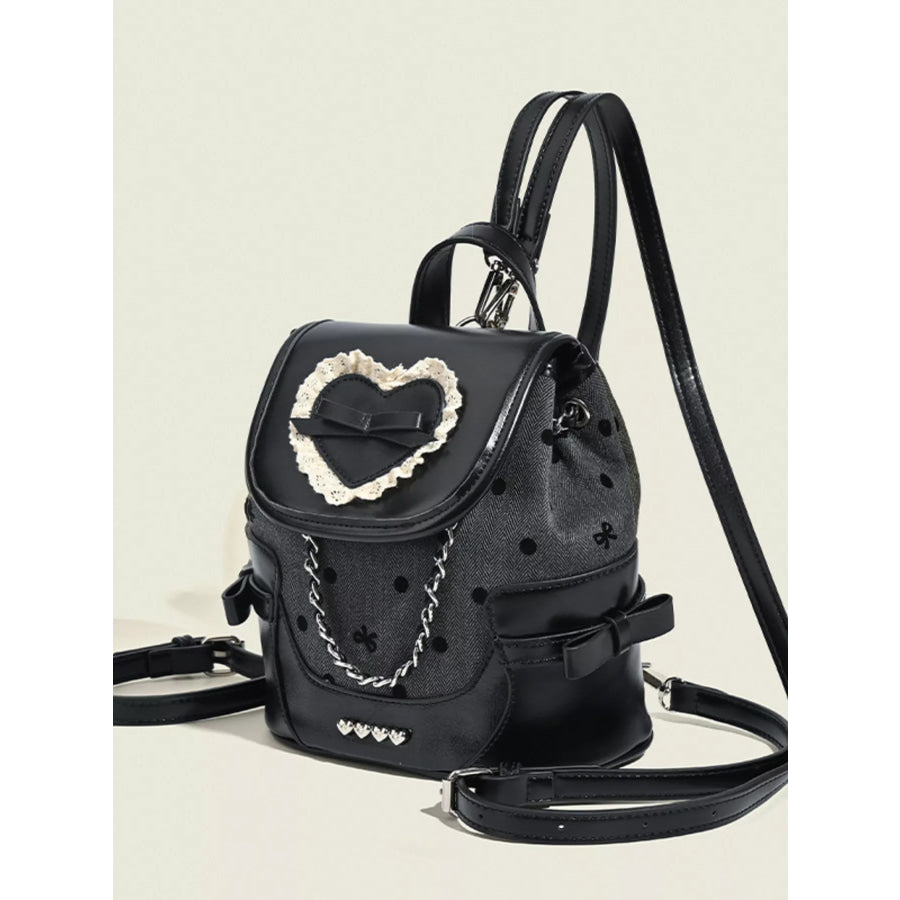 Heart Decor Chain Detail Backpack Bag Black / One Size Apparel and Accessories