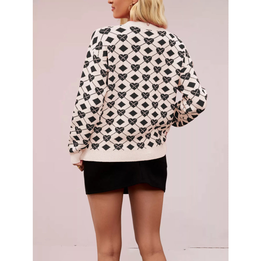 Heart & Diamond Pattern Long Sleeve Sweater Apparel and Accessories