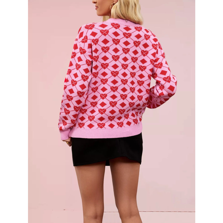 Heart & Diamond Pattern Long Sleeve Sweater Apparel and Accessories