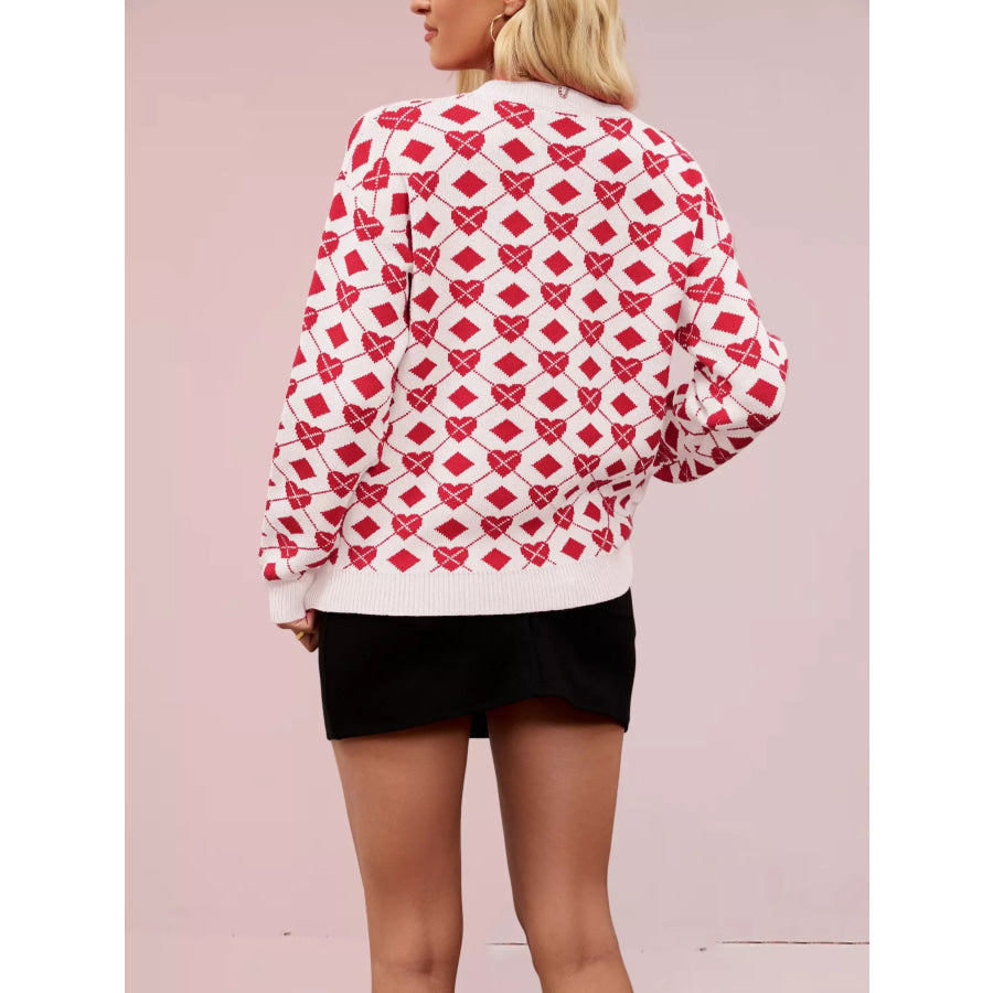Heart & Diamond Pattern Long Sleeve Sweater Apparel and Accessories