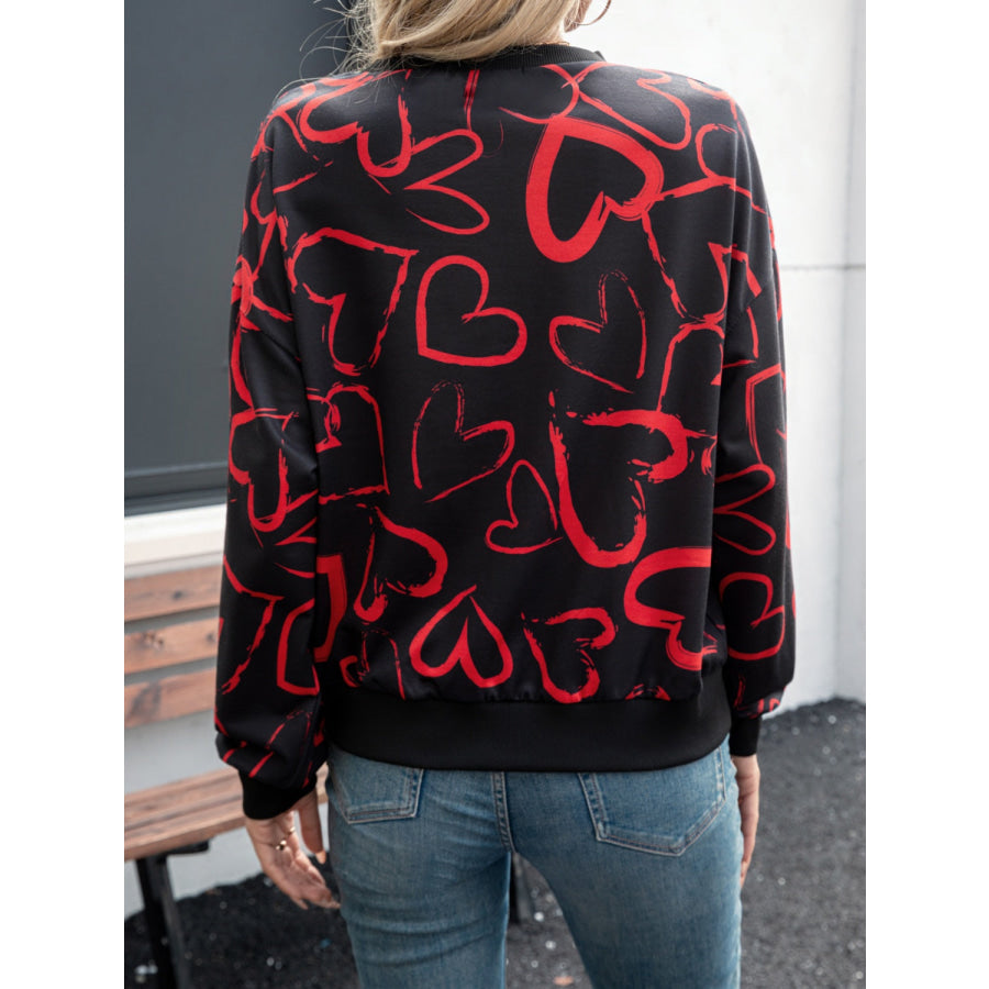 Heart Dropped Shoulder Long Sleeve Sweatshirt Apparel and Accessories