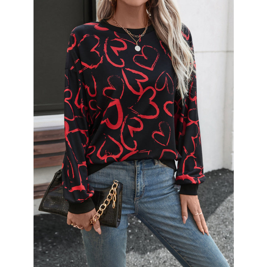 Heart Dropped Shoulder Long Sleeve Sweatshirt Apparel and Accessories