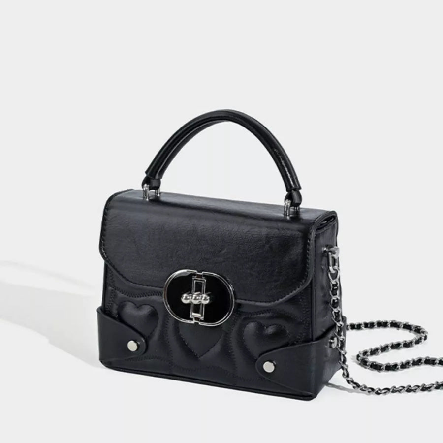 Heart-Embossed Flap Crossbody Bag Black / One Size Apparel and Accessories