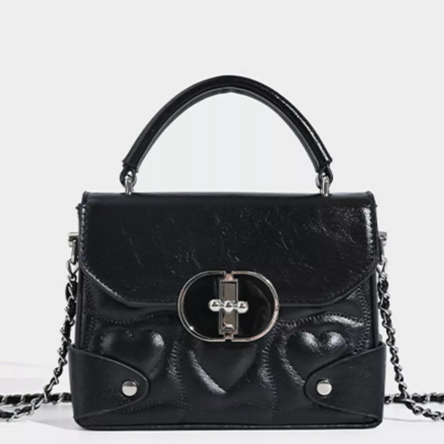 Heart-Embossed Flap Crossbody Bag Black / One Size Apparel and Accessories