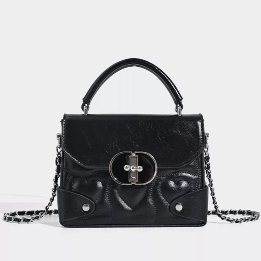 Heart-Embossed Flap Crossbody Bag Black / One Size Apparel and Accessories