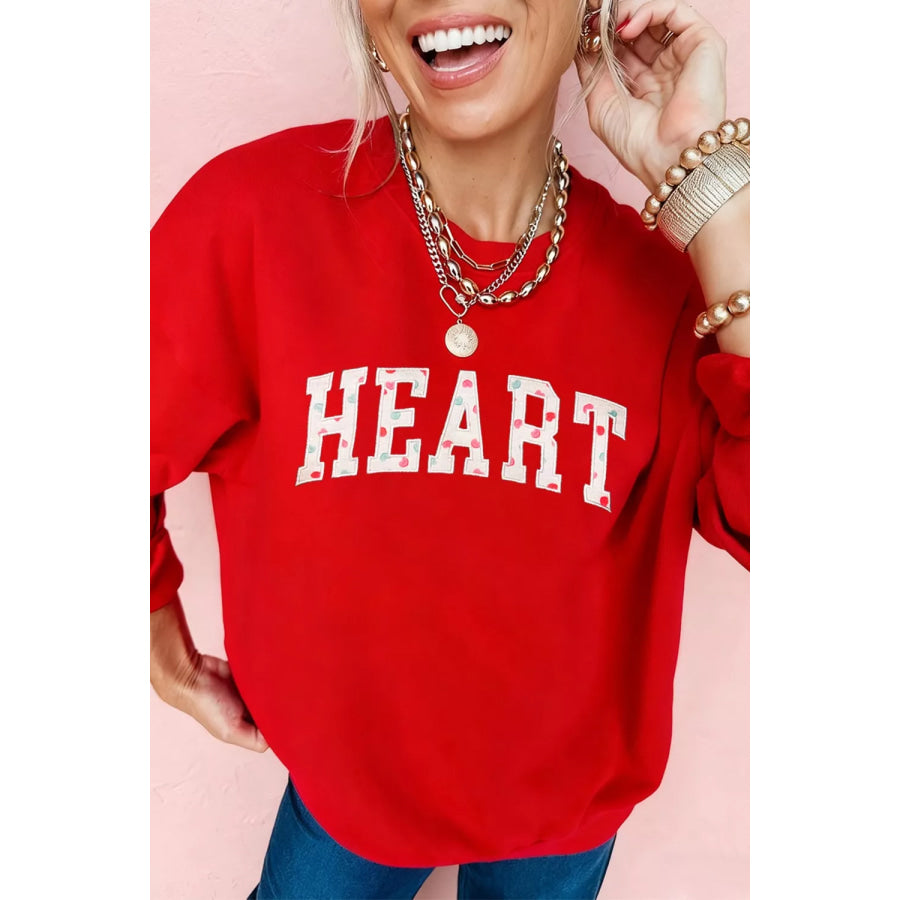 HEART Embroidered Patched Graphic Valentine Sweatshirt Scarlet / S Apparel and Accessories