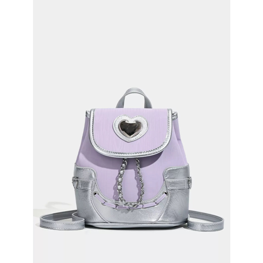 Heart Flap Backpack Bag Purple / One Size Apparel and Accessories