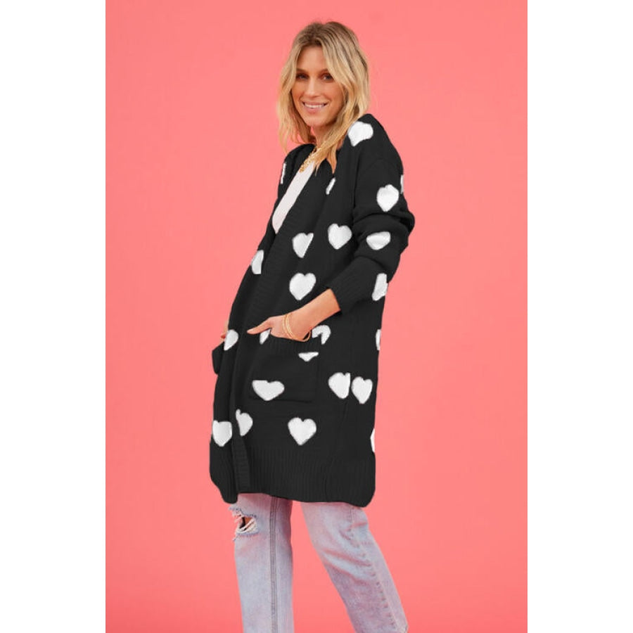 Heart Graphic Open Front Cardigan with Pockets