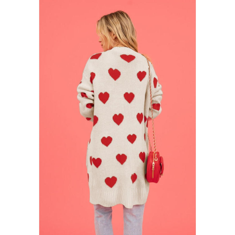 Heart Graphic Open Front Cardigan with Pockets