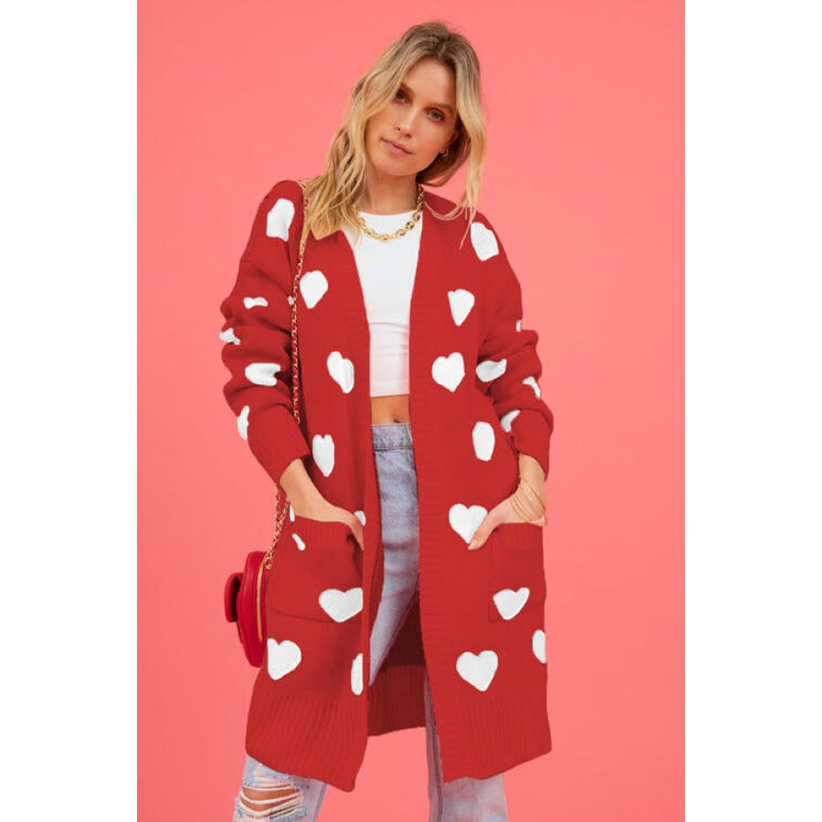 Heart Graphic Open Front Cardigan with Pockets