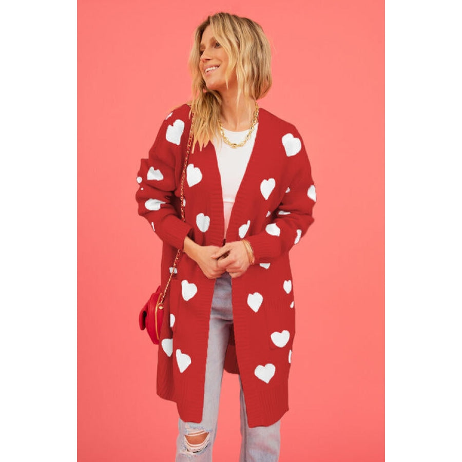 Heart Graphic Open Front Cardigan with Pockets