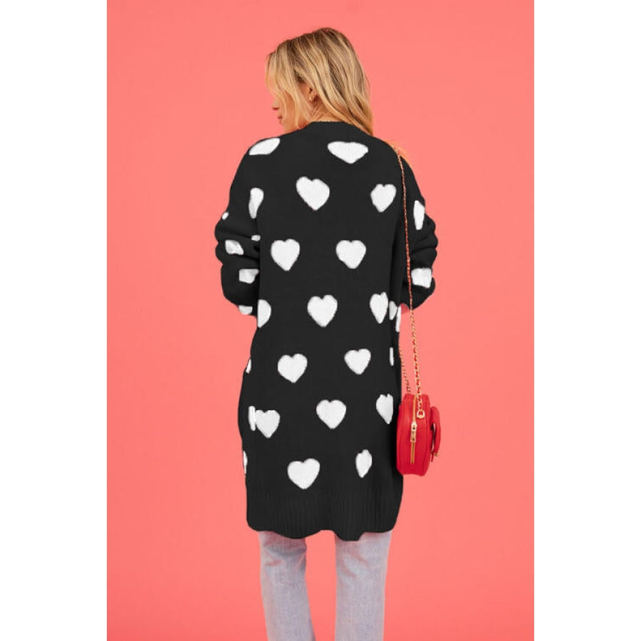 Heart Graphic Open Front Cardigan with Pockets