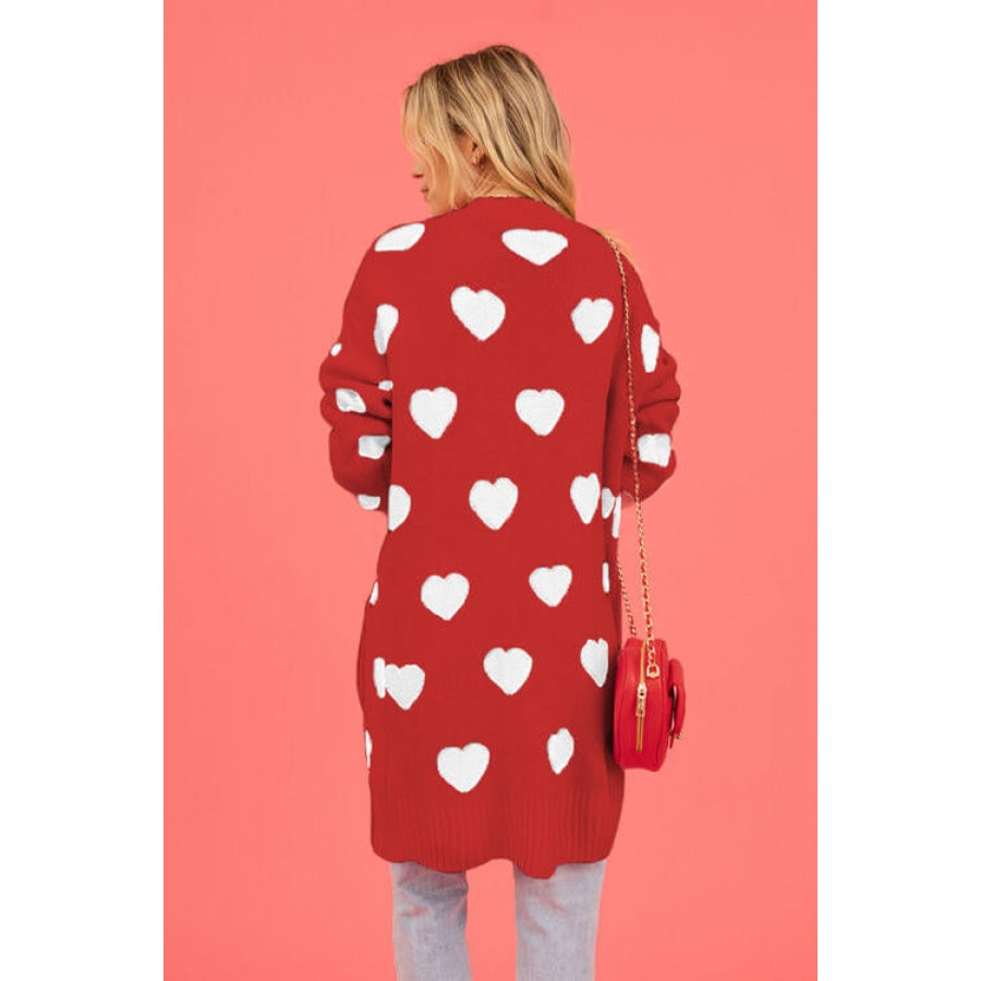 Heart Graphic Open Front Cardigan with Pockets