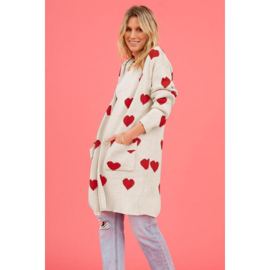 Heart Graphic Open Front Cardigan with Pockets