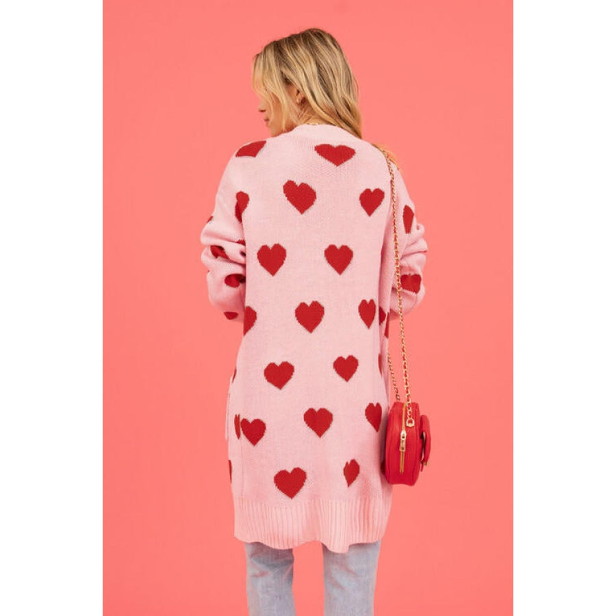 Heart Graphic Open Front Cardigan with Pockets