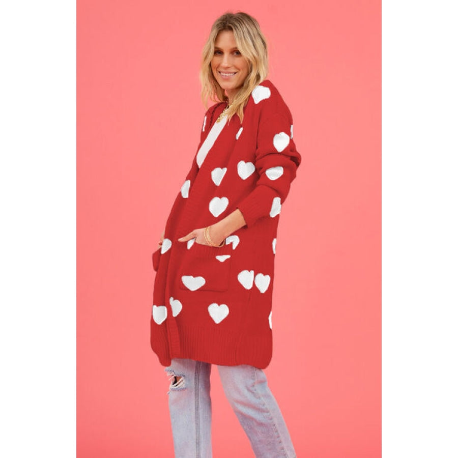 Heart Graphic Open Front Cardigan with Pockets