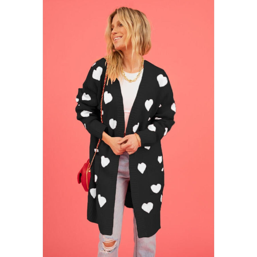 Heart Graphic Open Front Cardigan with Pockets