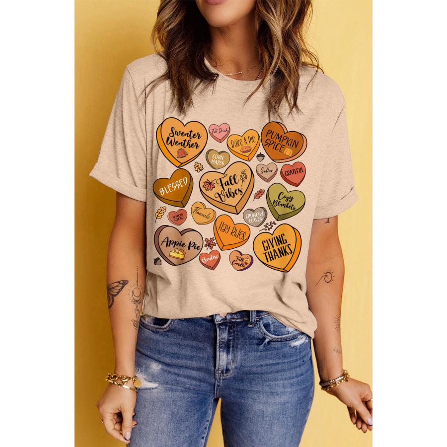 Heart Graphic Round Neck Short Sleeve T-Shirt Apparel and Accessories