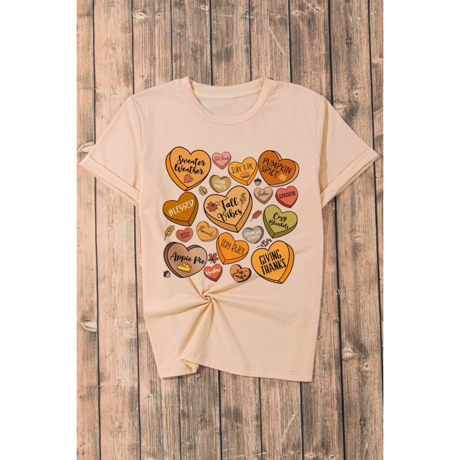 Heart Graphic Round Neck Short Sleeve T-Shirt Apparel and Accessories