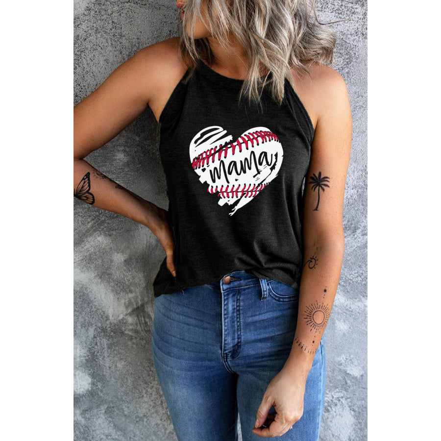 Heart Graphic Round Neck Tank Black / S Apparel and Accessories