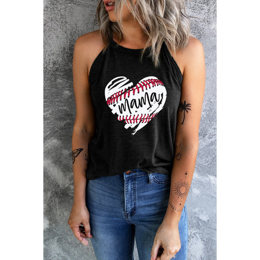 Heart Graphic Round Neck Tank Black / S Apparel and Accessories