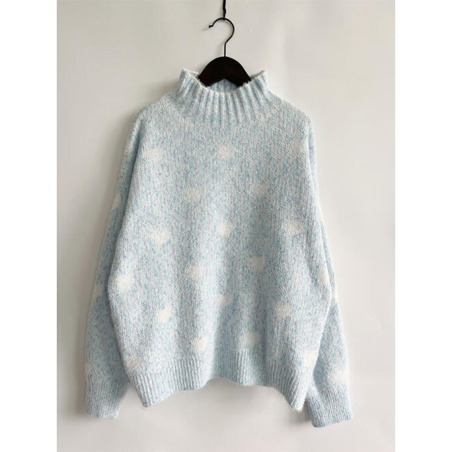 Heart Heathered Turtleneck Drop Shoulder Sweater Clothing