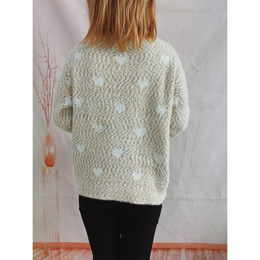 Heart Heathered Turtleneck Drop Shoulder Sweater Clothing