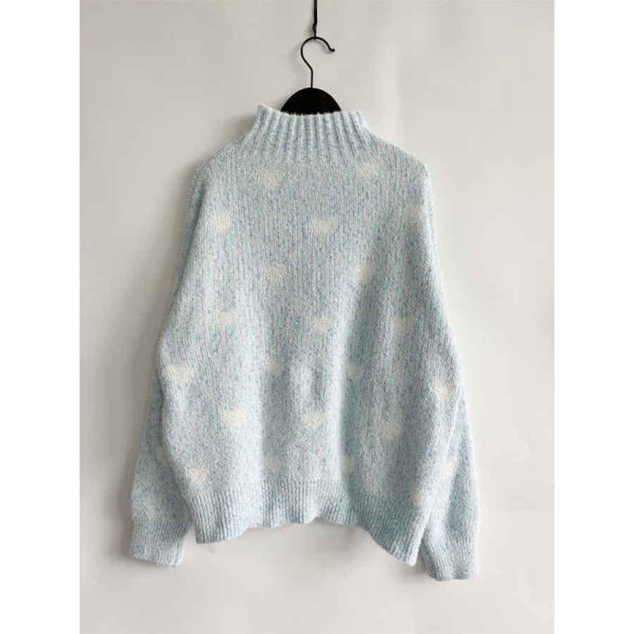 Heart Heathered Turtleneck Drop Shoulder Sweater Clothing