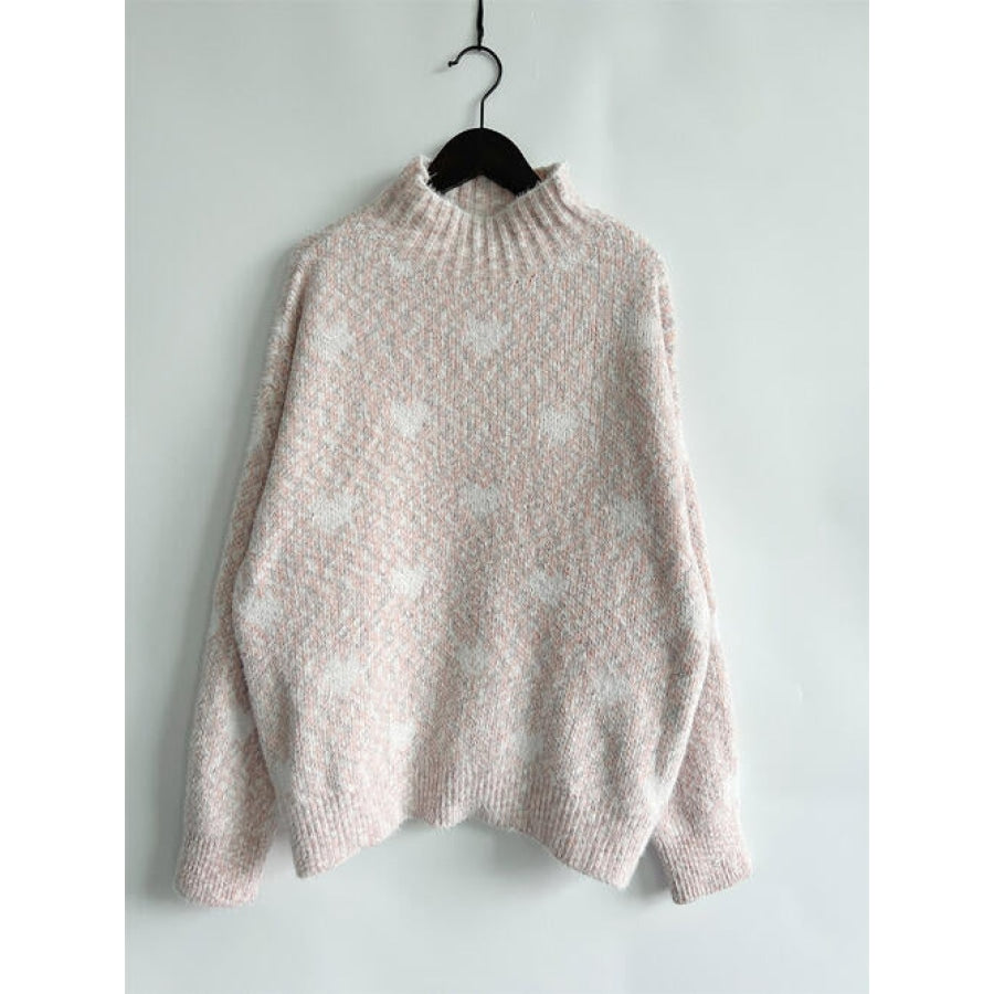 Heart Heathered Turtleneck Drop Shoulder Sweater Clothing