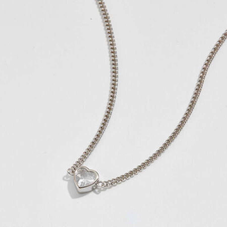 Heart Inlaid Zircon 925 Sterling Silver Necklace Apparel and Accessories