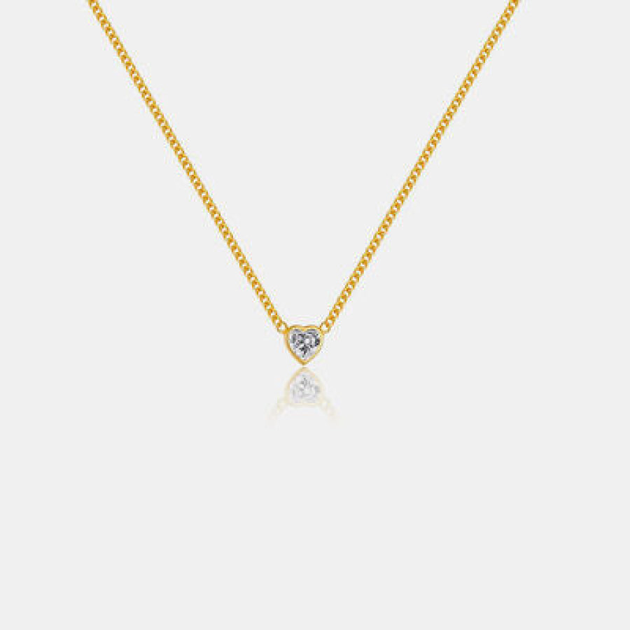 Heart Inlaid Zircon 925 Sterling Silver Necklace Gold / One Size Apparel and Accessories