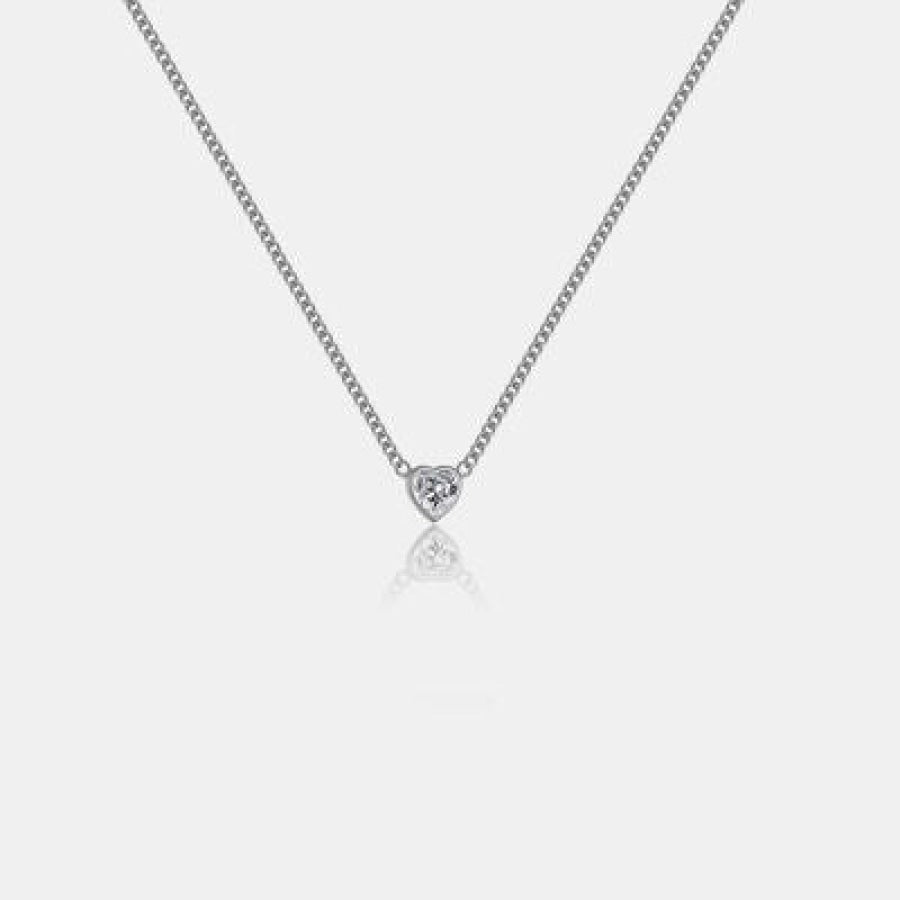 Heart Inlaid Zircon 925 Sterling Silver Necklace / One Size Apparel and Accessories