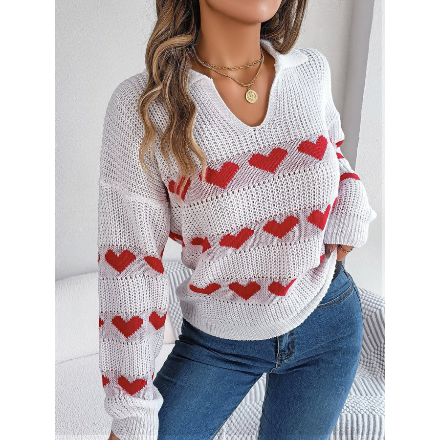 Heart Johnny Collar Long Sleeve Sweater Apparel and Accessories