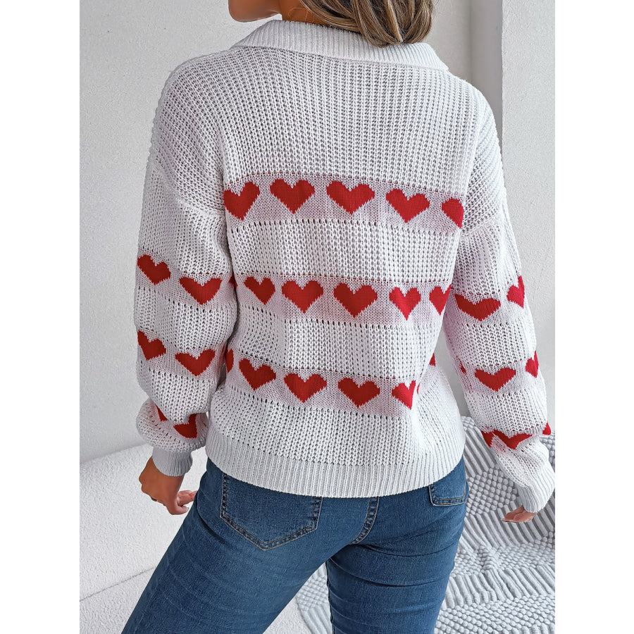 Heart Johnny Collar Long Sleeve Sweater Apparel and Accessories