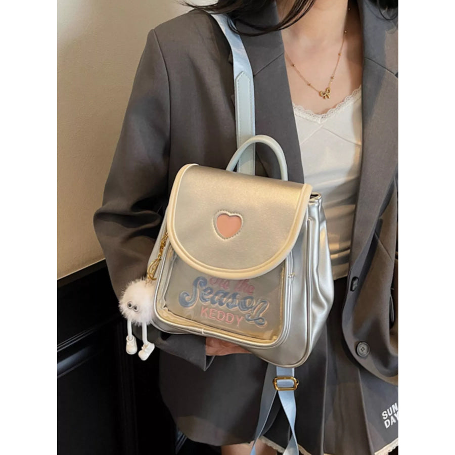 Heart Letter Backpack Bag Silver / One Size Apparel and Accessories