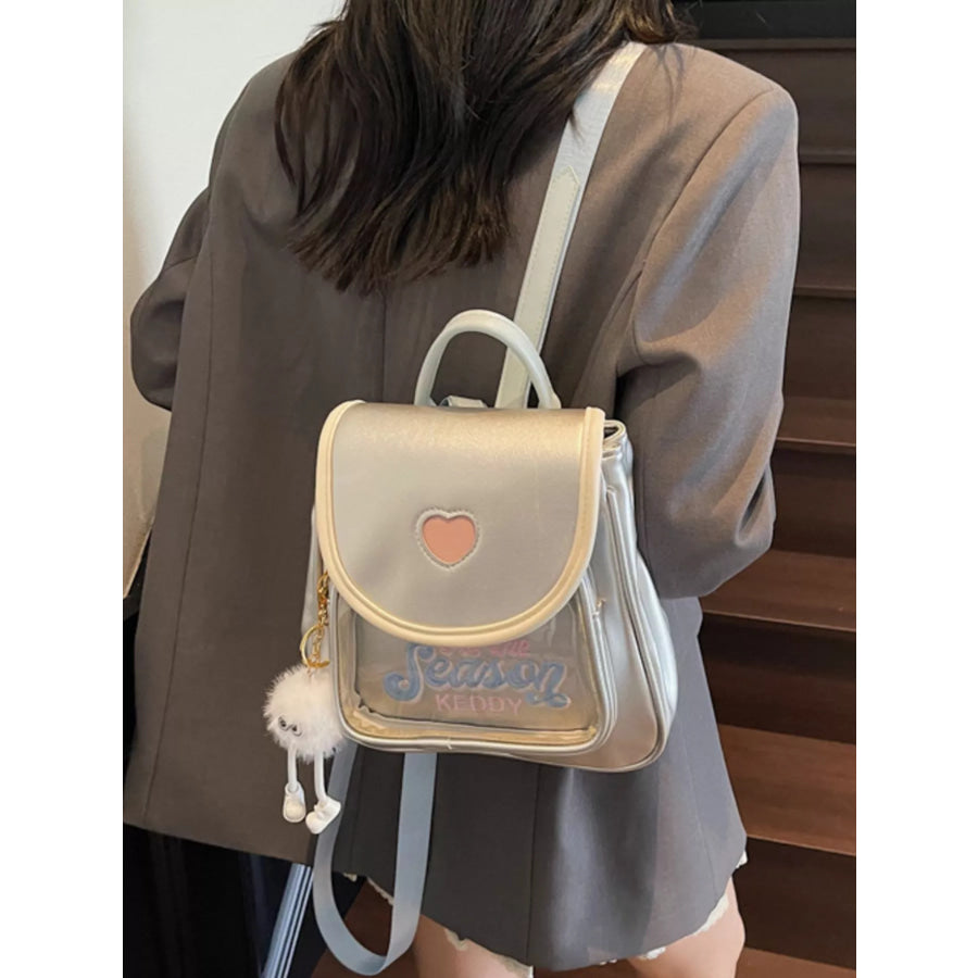 Heart Letter Backpack Bag Silver / One Size Apparel and Accessories