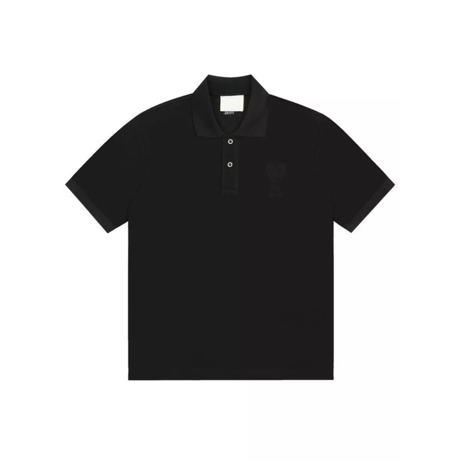 Heart Logo Embroidered Polo T-Shirt Black-Large Black Embroidery / S Apparel and Accessories
