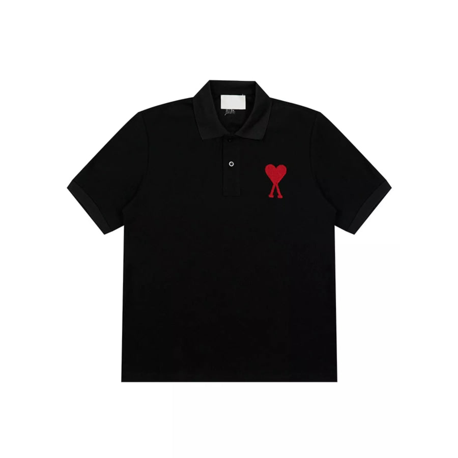 Heart Logo Embroidered Polo T-Shirt Black-Large Red Embroidery / S Apparel and Accessories