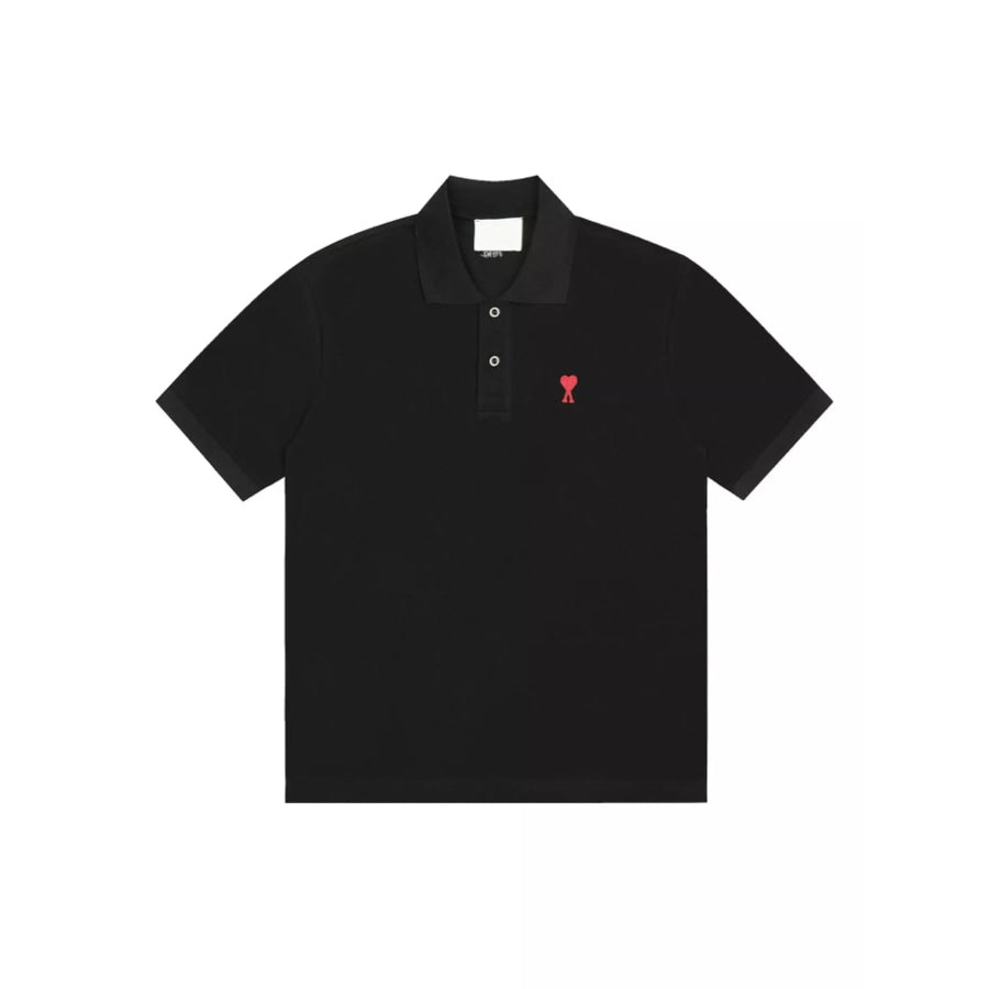 Heart Logo Embroidered Polo T-Shirt Black-Small Embroidery / S Apparel and Accessories